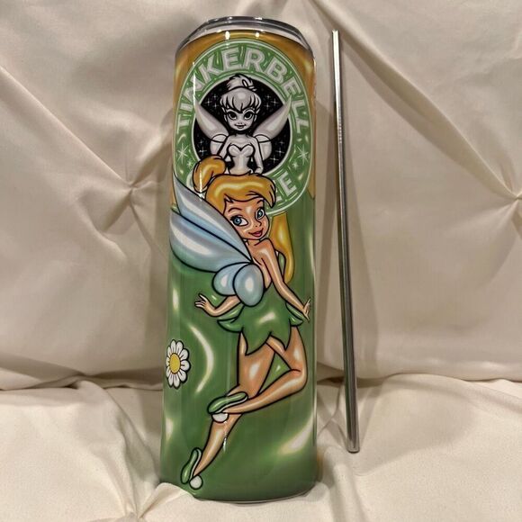 Disney Peter Pan Tinker Bell Insulated Tumbler 20oz Stainless Steel & Straw NEW - Picture 1 of 8